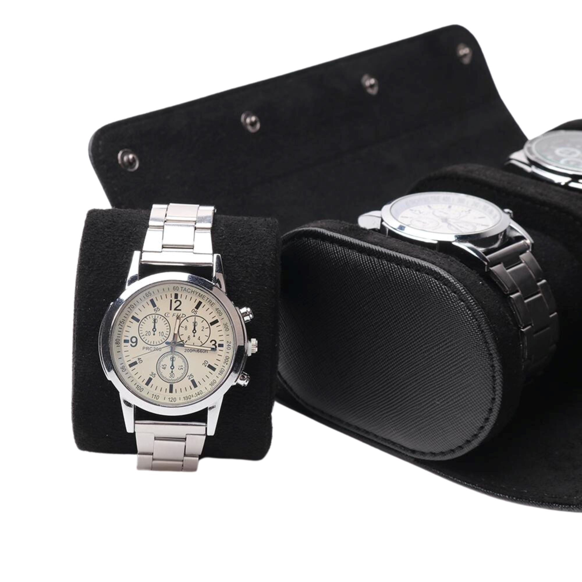 Seconds - Watch Roll Case for 3 in Black Vegan Leather Seconds Clinks