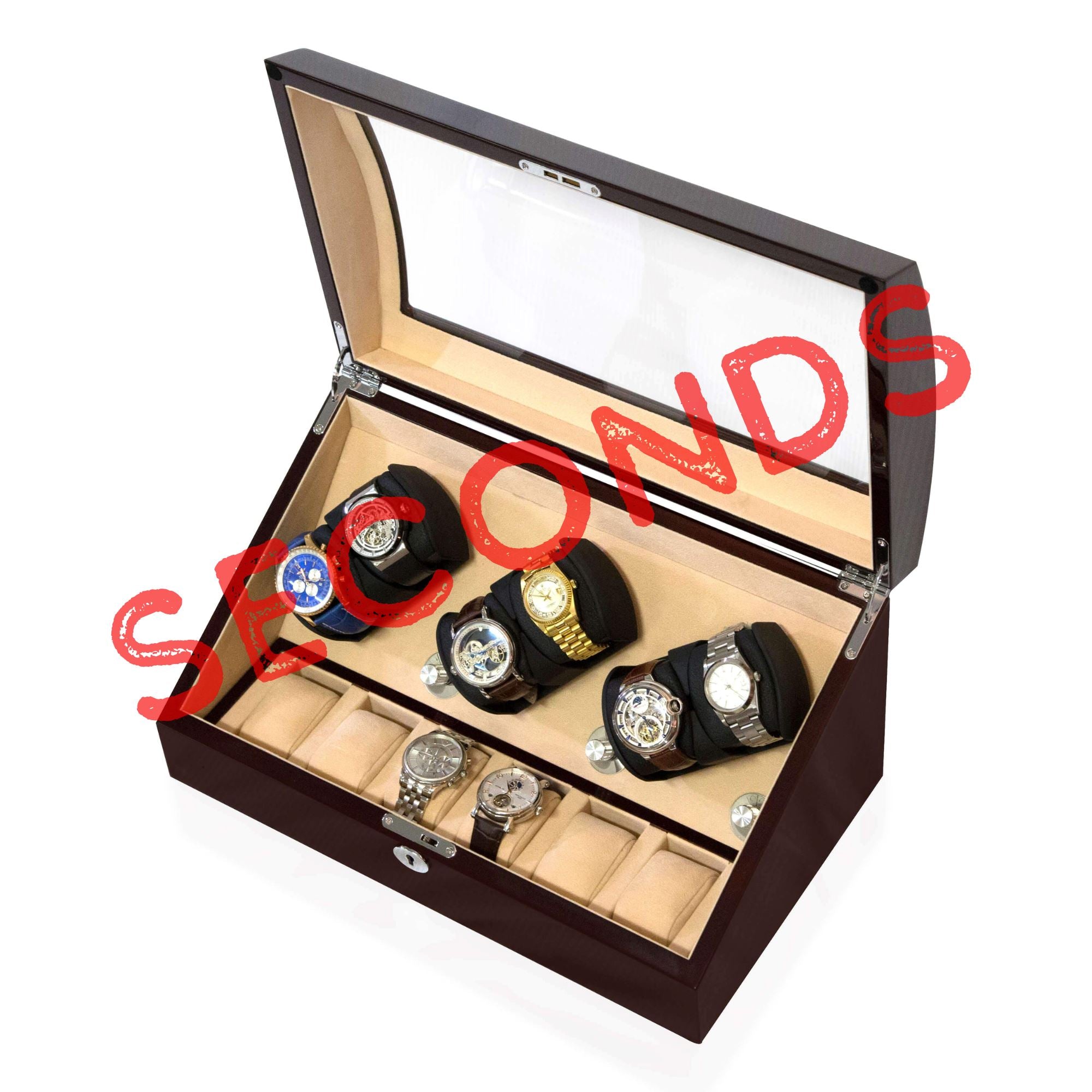 Seconds - Avoca Watch Winder Box 6 + 6 Watches in Mahogany (d) Seconds Clinks
