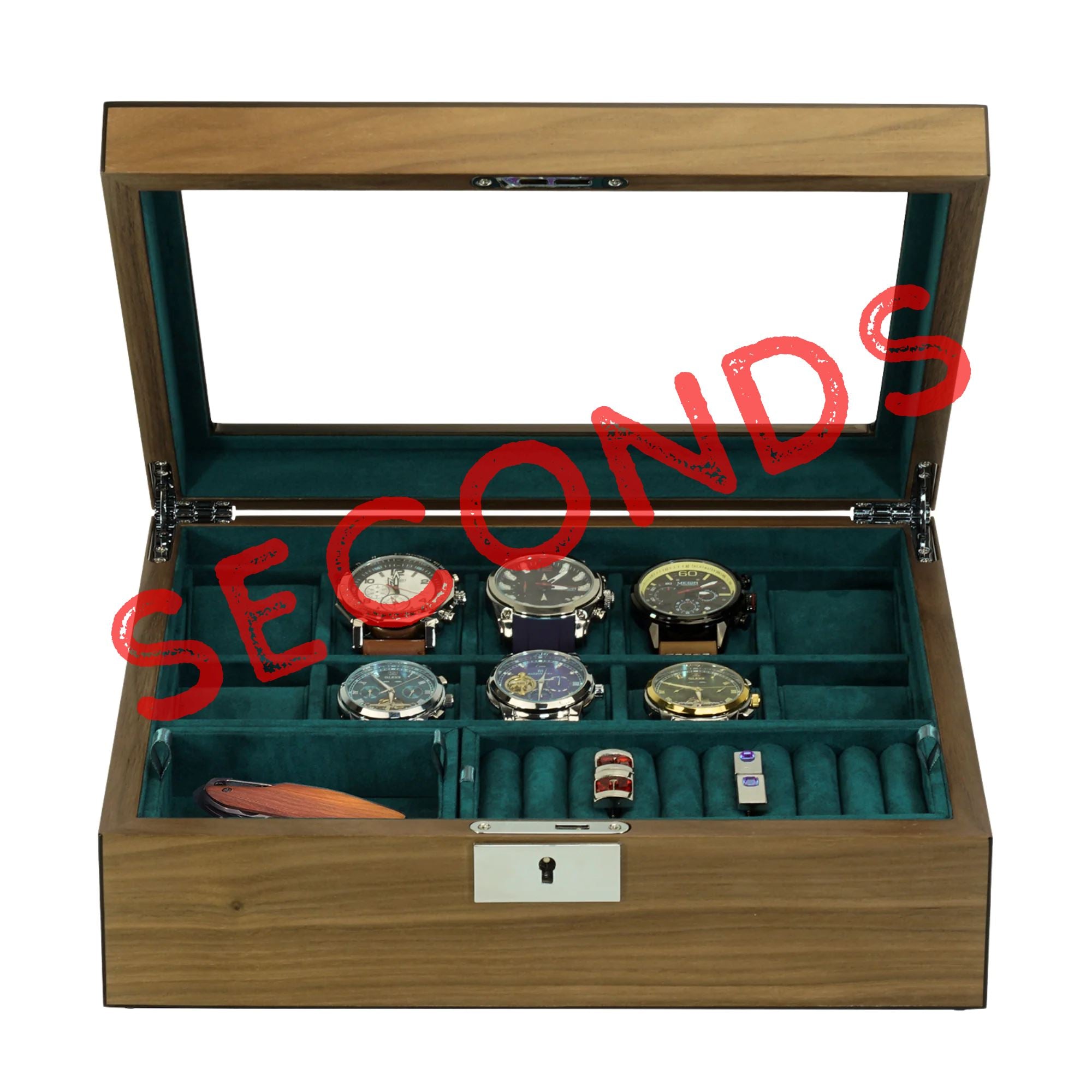 Seconds - 10 Slots Walnut Wooden Watch Box with Removable Trays Seconds Clinks Australia