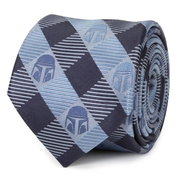 Star Wars Mando Helmet Check Blue Men's Tie Ties Star Wars