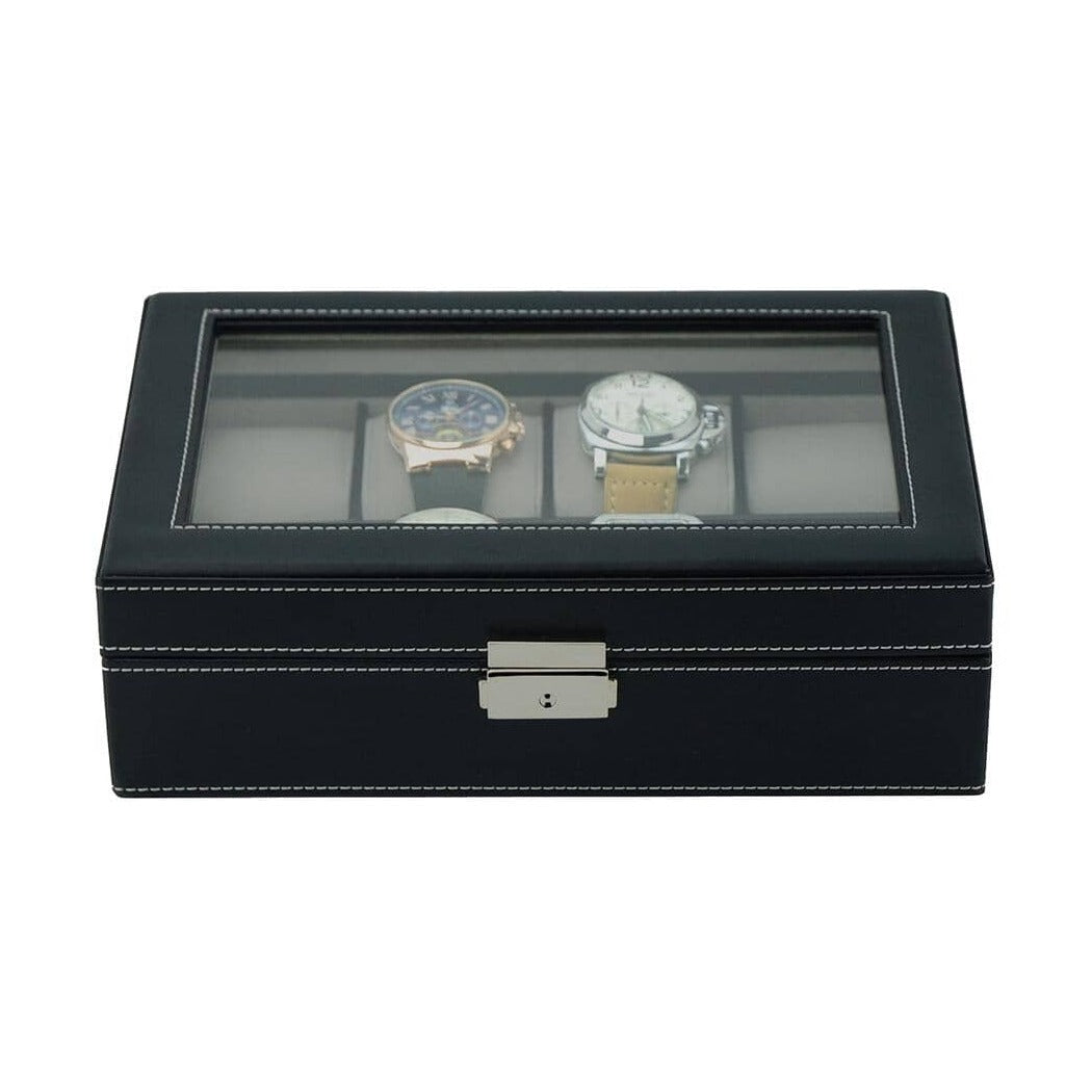 Black Leather Watch Box for 8 Watches Watch Boxes Clinks