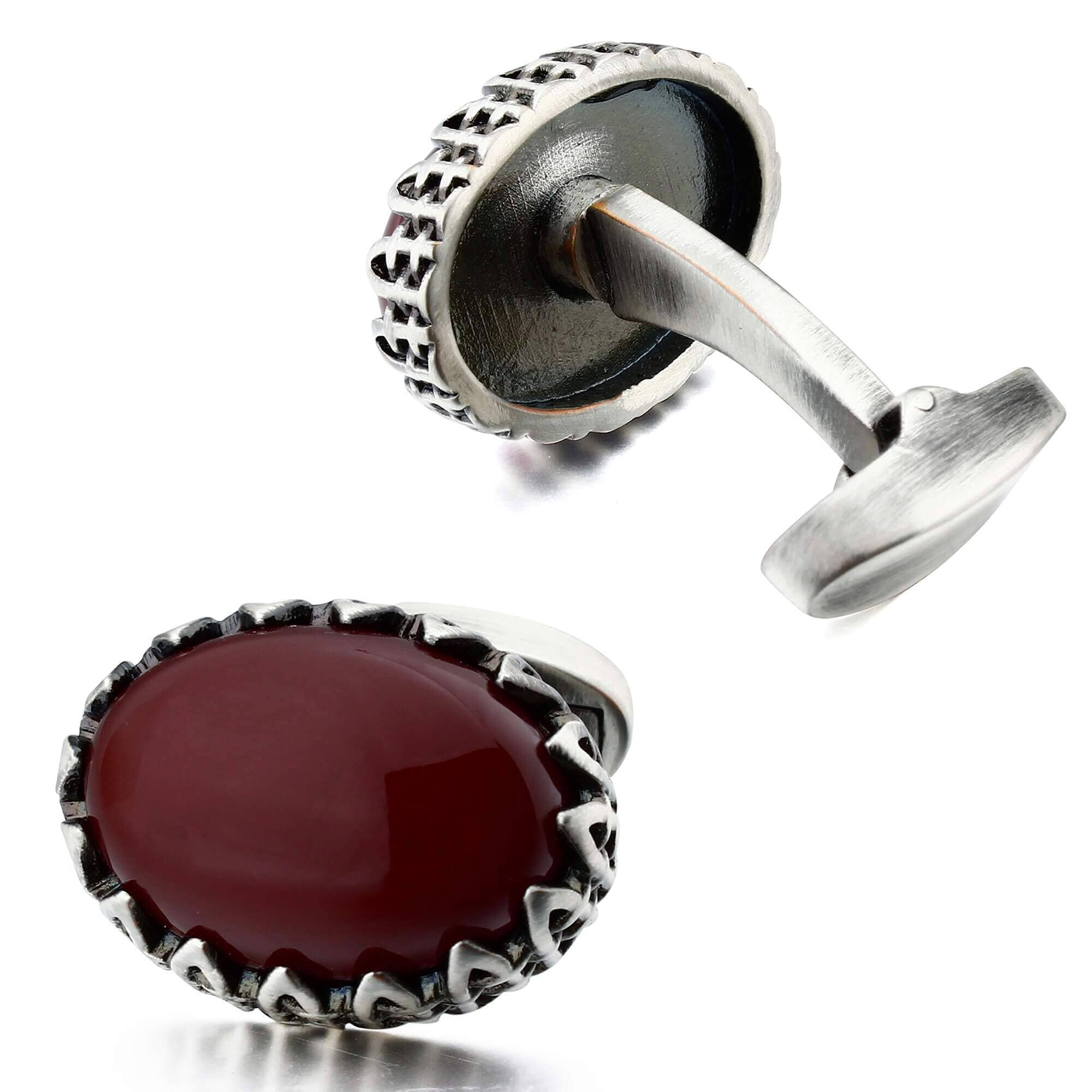 Red Agate in Antique Silver Cufflinks Classic & Modern Cufflinks Clinks Australia
