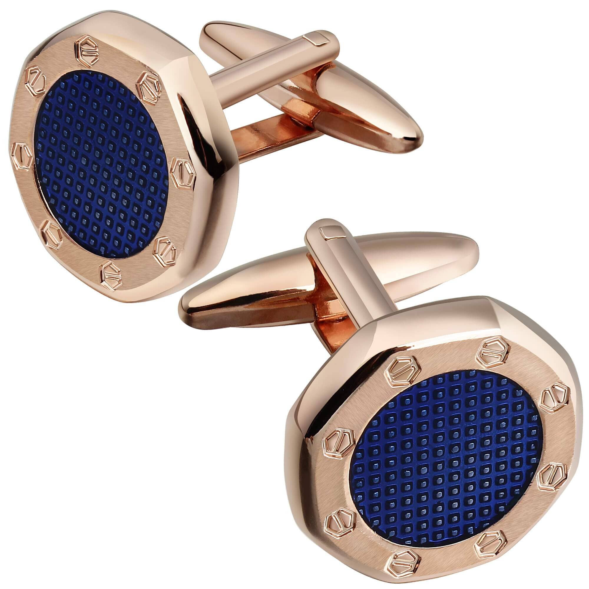 Brushed Rose Gold with Blue Texture Cufflinks Classic & Modern Cufflinks Clinks Australia Default