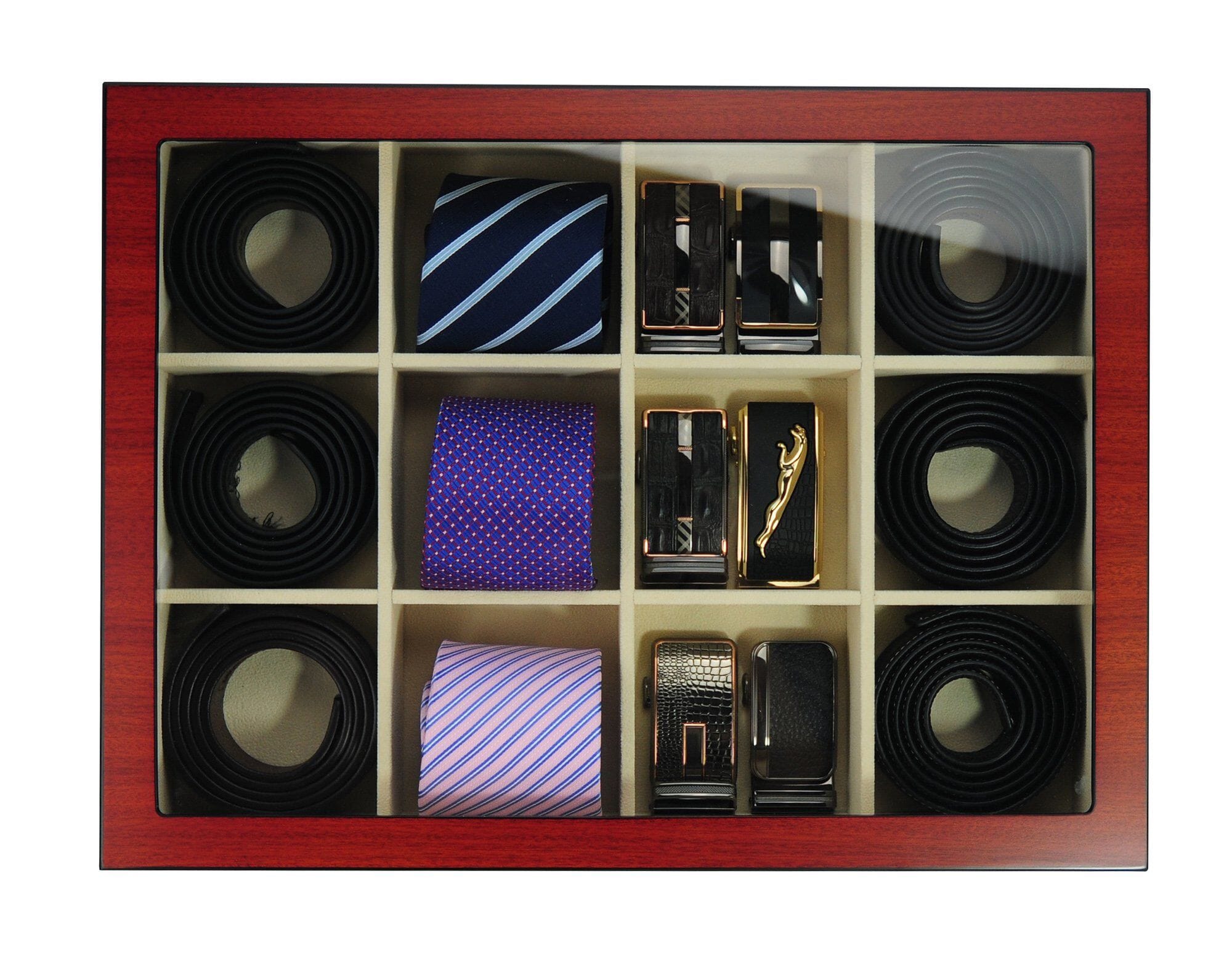 Cherry Wooden Tie Box for 12 Storage Boxes Clinks
