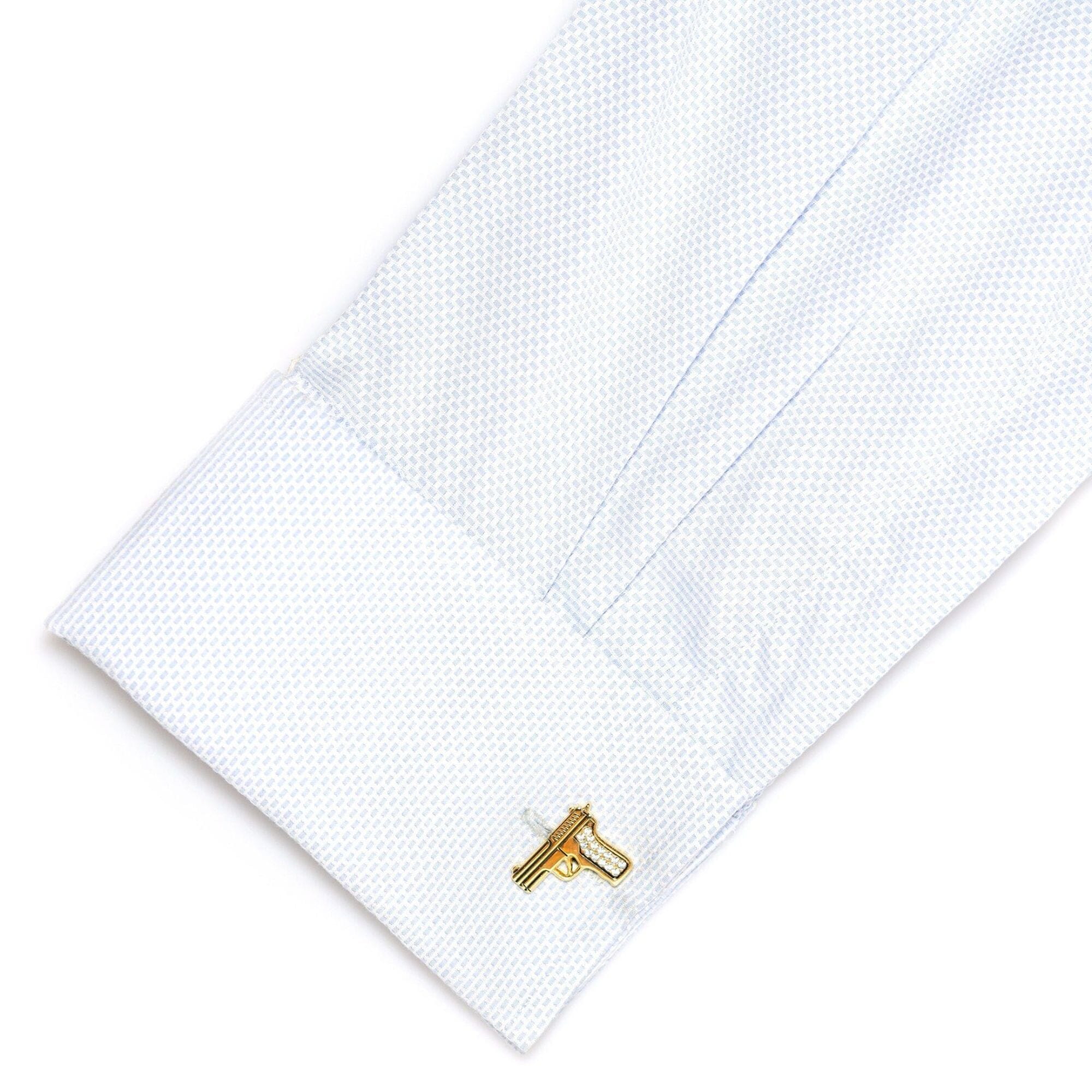 Gold Crystal 9mm Hand Gun Cufflinks Novelty Cufflinks Clinks Australia