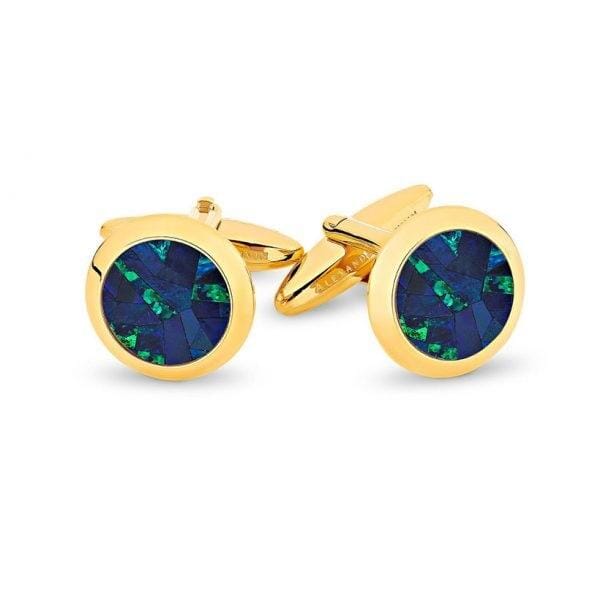 Australian Round Opal Cufflinks (Blue Yellow Gold) Classic & Modern Cufflinks Clinks Australia Default