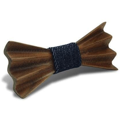 Dark Wood 3D Accordion Style Kids Bow Tie in Blue Denim Bow Ties Clinks Dark Wood 3D Accordion Style Kids Bow Tie in Blue Denim