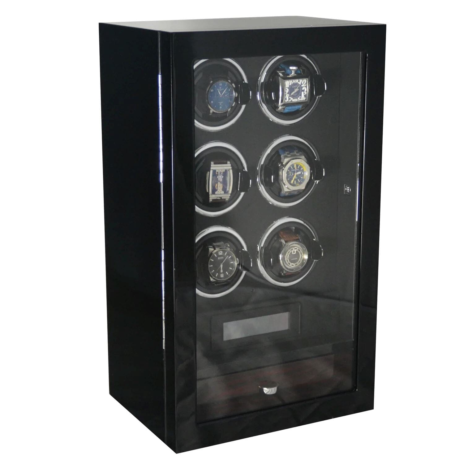 Yarra Watch Winder for 6 Watches + Drawer with Fingerprint Lock Watch Winder Boxes Clinks