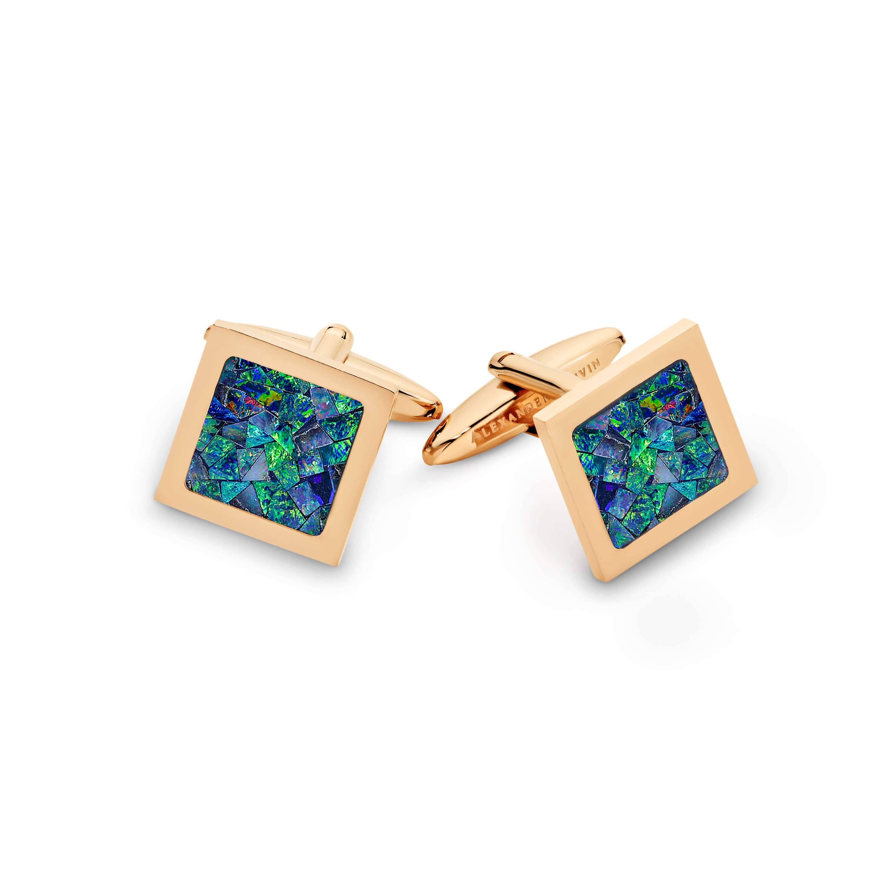 Australian Square Opal Cufflinks (Green Rose Gold) Classic & Modern Cufflinks Clinks Australia Default