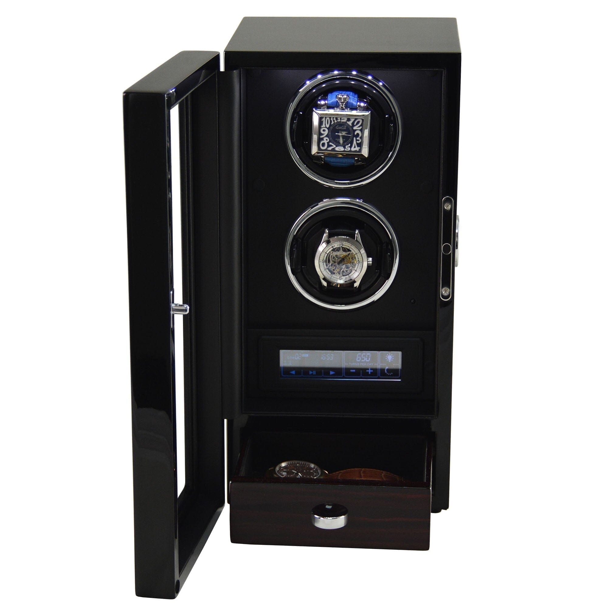 Yarra Duo Watch Winder for 2 + Drawer with Fingerprint Lock Watch Winder Boxes Clinks