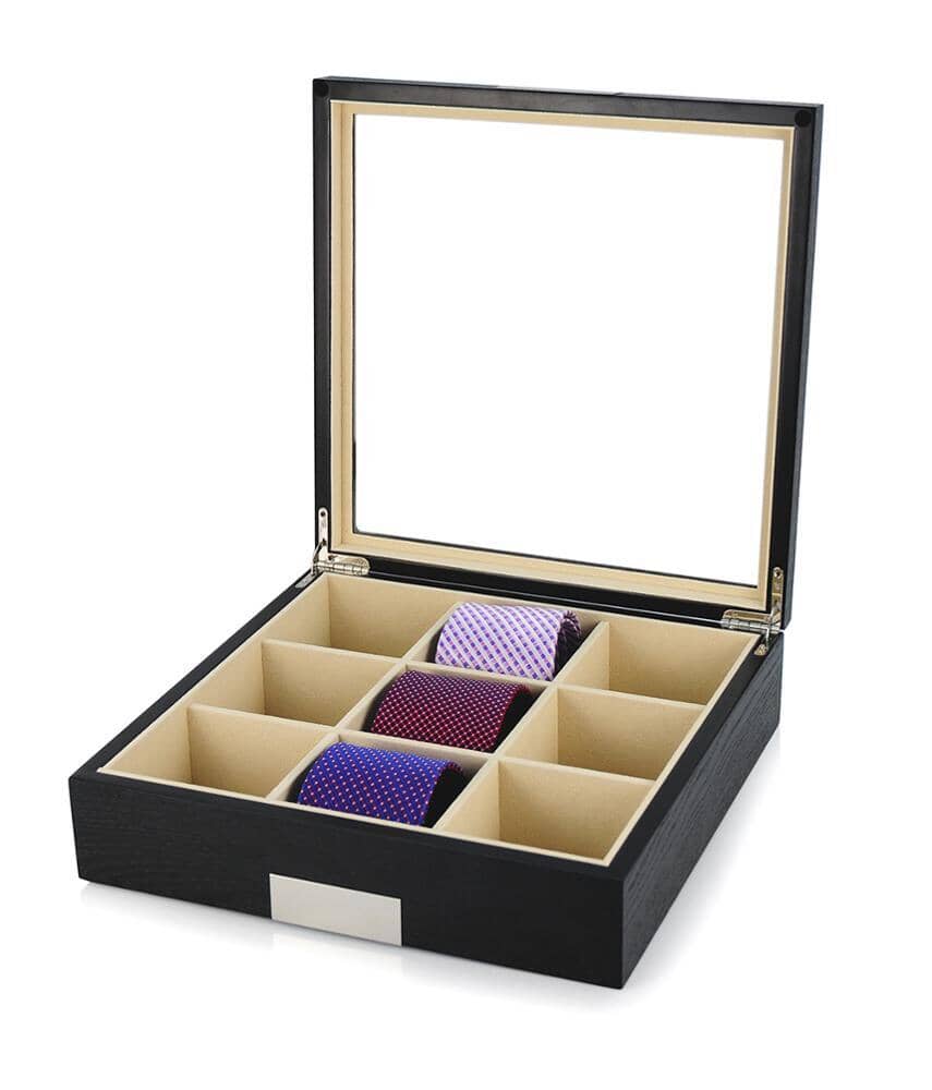 Black Wooden Tie Box for 9 Storage Boxes Clinks