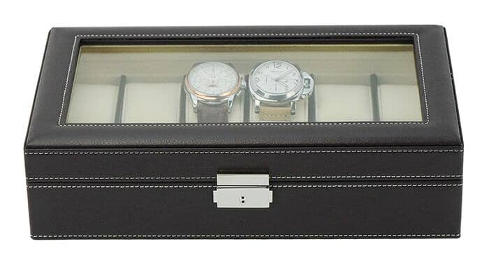 Dark Brown Leather Watch Box for 12 Watches Watch Boxes Clinks