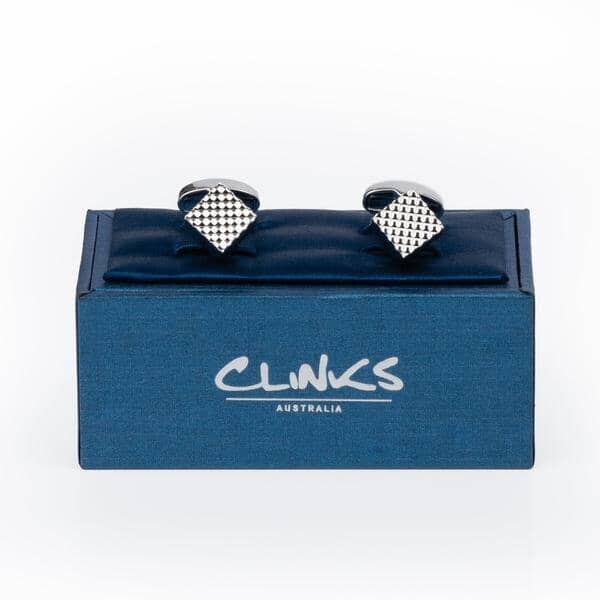 Silver Diamond Textured Cube Cufflinks Classic & Modern Cufflinks Clinks Australia