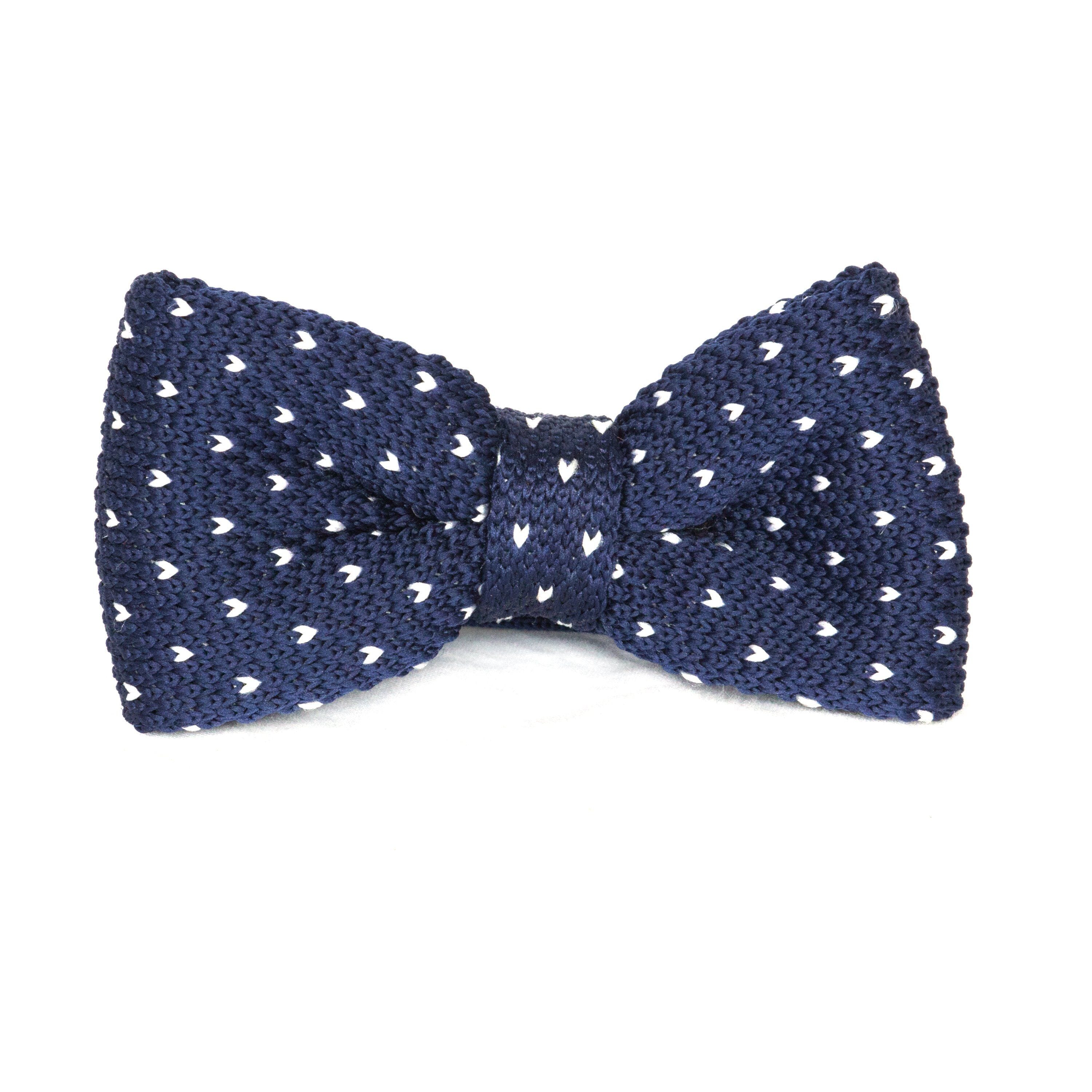 Dark Blue/White Dot Kids Knit Bowtie Bow Ties Clinks Australia