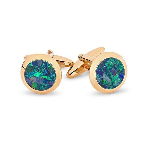 Australian Round Opal Cufflinks (Green Rose Gold) Classic & Modern Cufflinks Clinks Australia Default