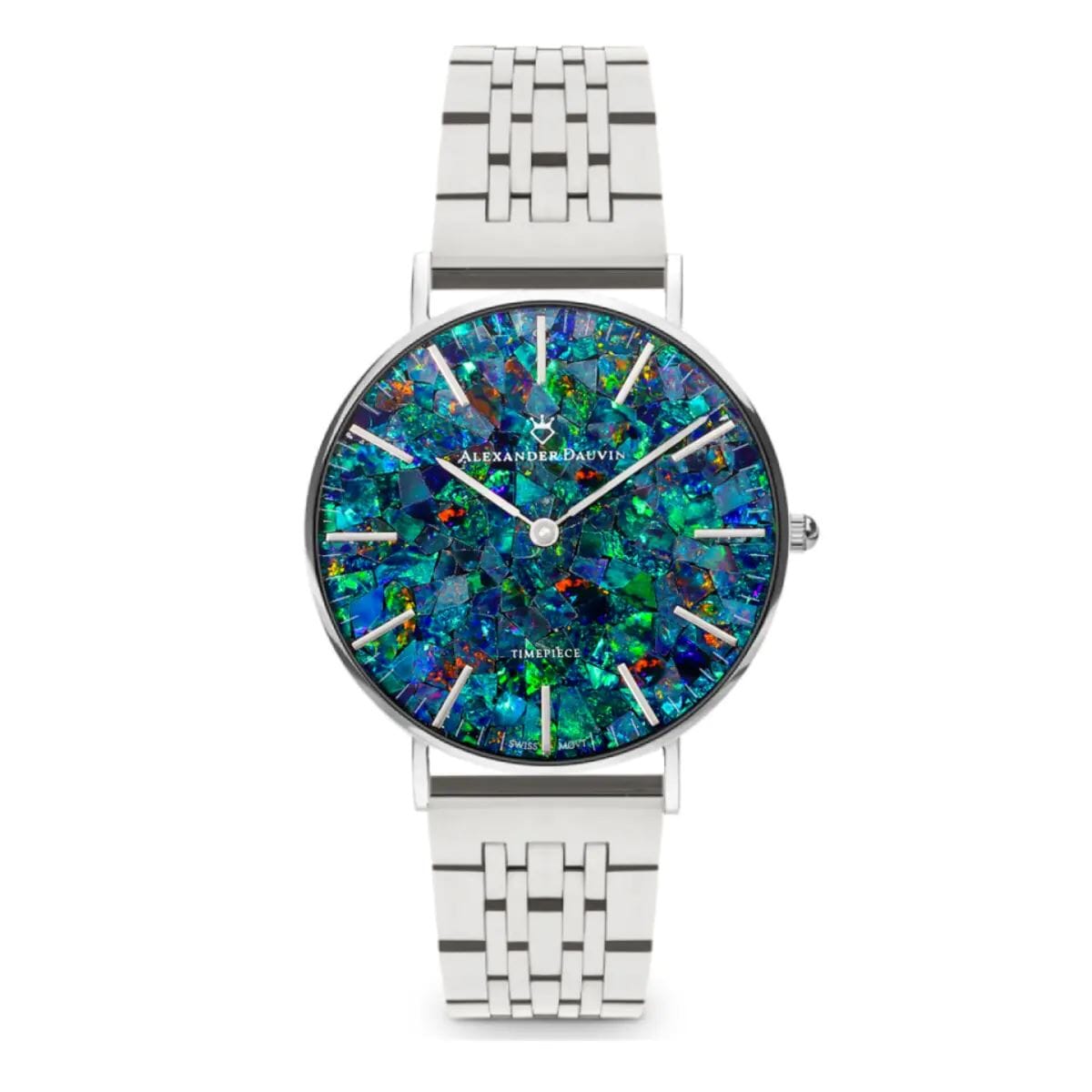 Classic Ridge Red Swiss Opal Watch 36MM with Silver Jubilee Strap Watches Clinks