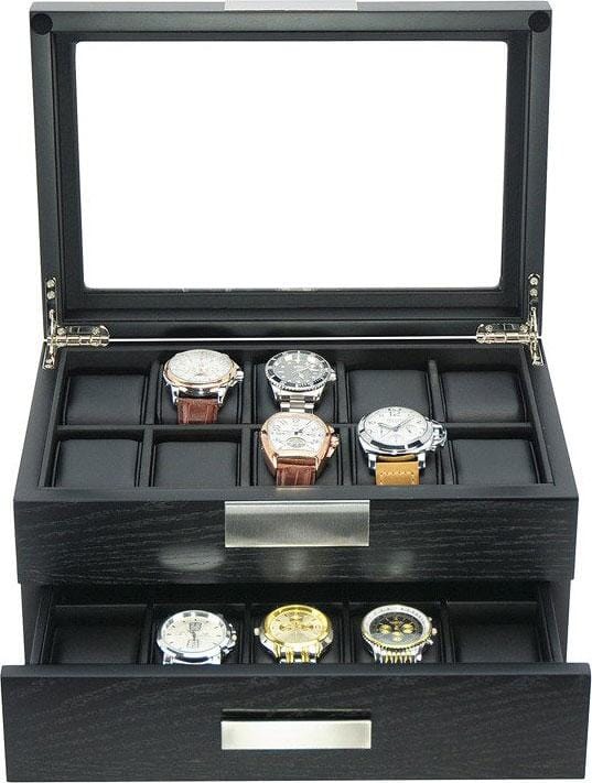 Black Wooden Watch Box for 20 Watches Watch Boxes Clinks