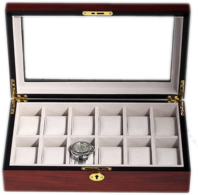Cherry Wooden Watch Box for 12 Watches Watch Boxes Clinks