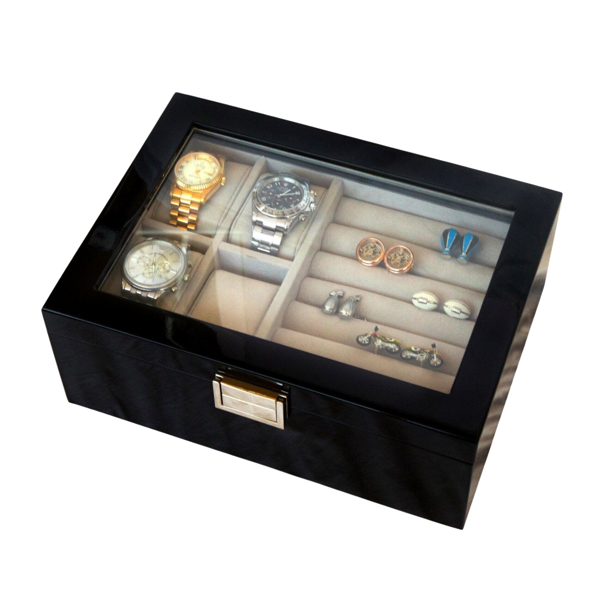 50 Pair Cufflink and Watch Box Double Decker Black Cufflink Boxes Clinks