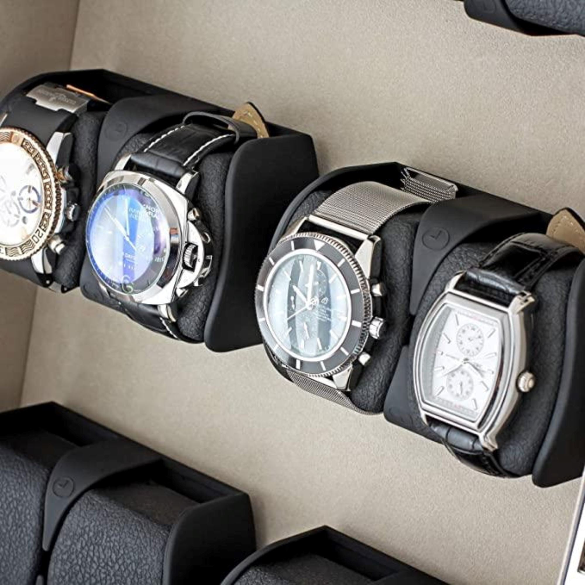 Kosciuszko Watch Winder Box for 12 + 2 Watches in Ebony + Gray Watch Winder Boxes Clinks