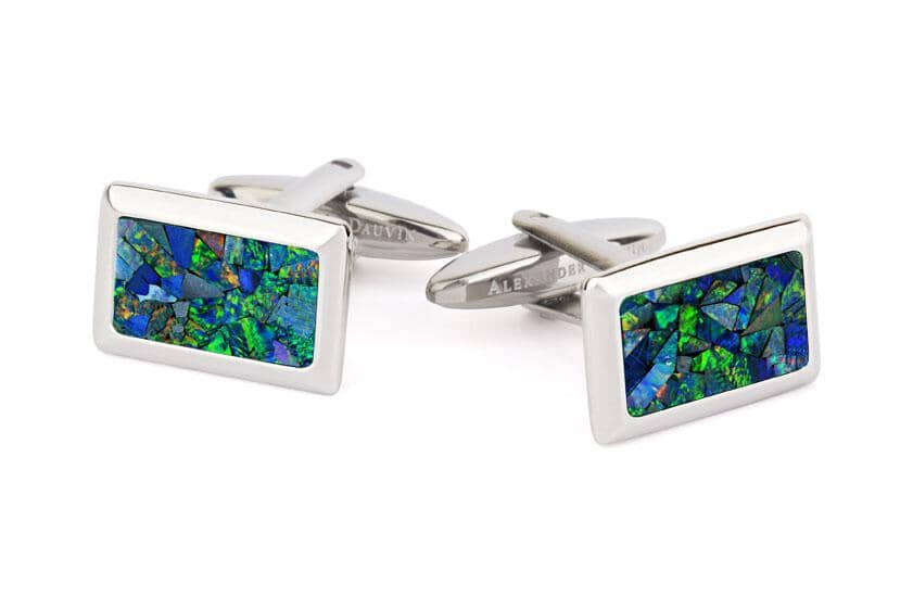Australian Rectangle Opal Cufflinks (Green Silver) Classic & Modern Cufflinks Clinks Australia Default