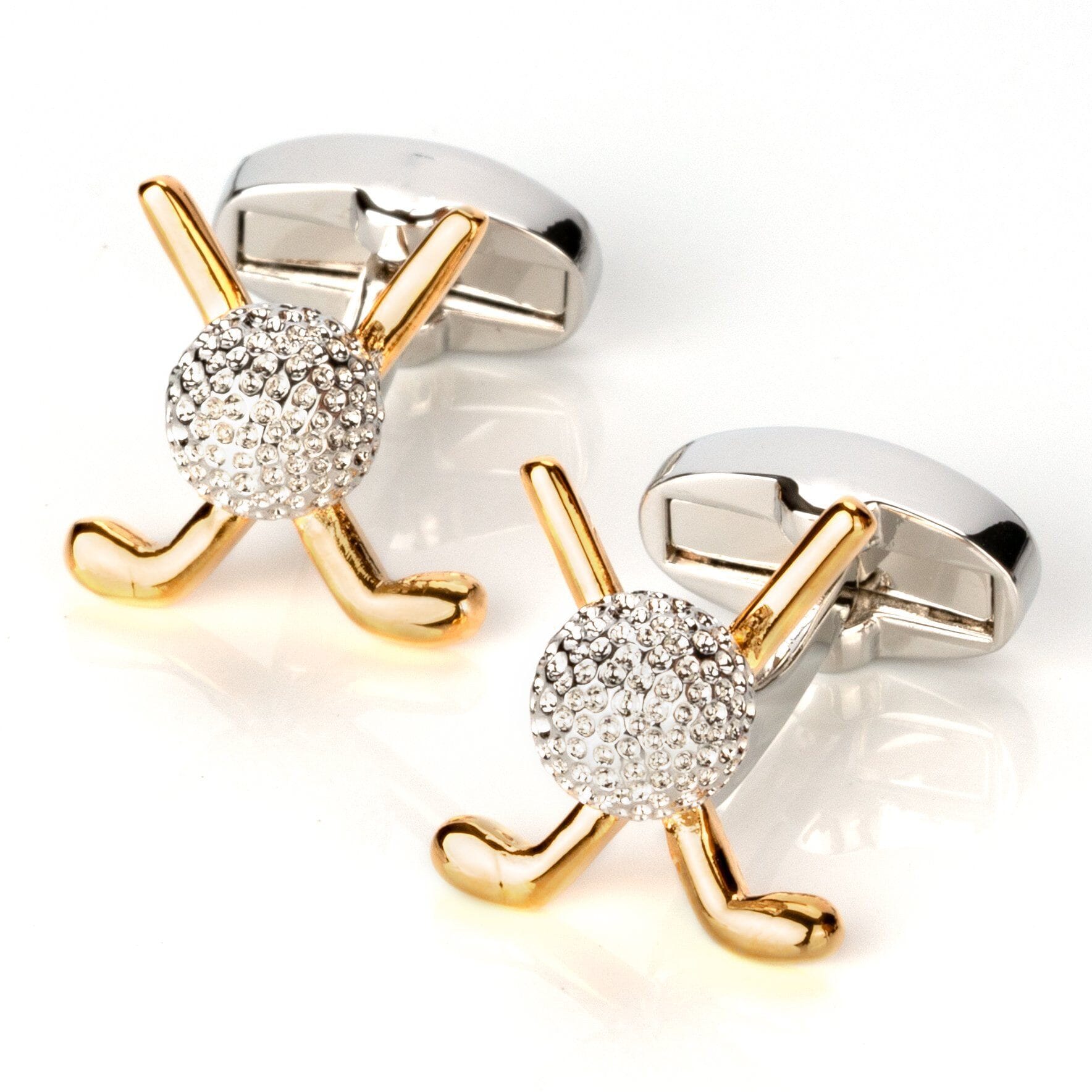 Silver and Gold Golf Club and Ball Cufflinks Novelty Cufflinks Clinks Australia Silver and Gold Golf Club and Ball