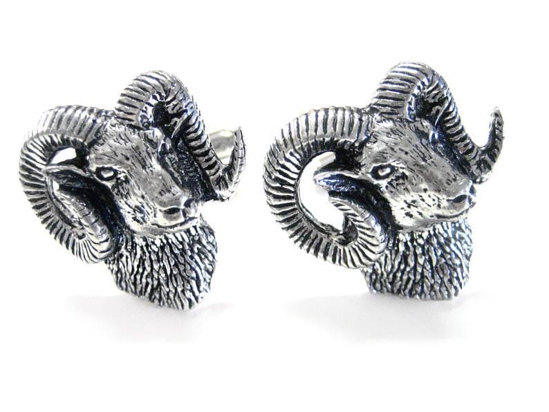 Ram's Head Cufflinks in Antiqued Silver Novelty Cufflinks Clinks Australia
