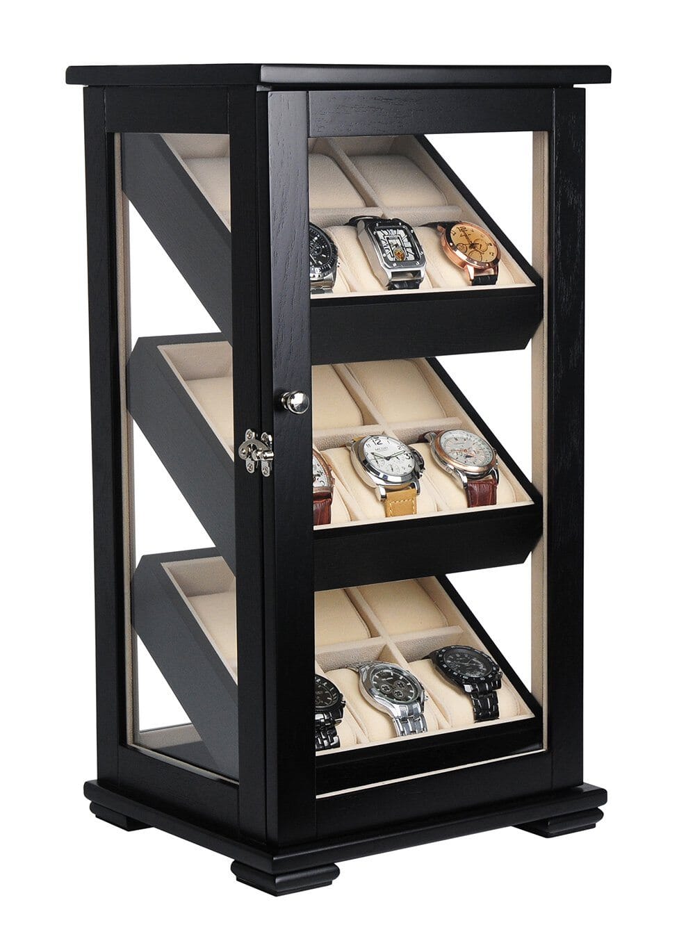 Black Wooden Watch Cabinet for 18 watches Watch Boxes Clinks Default