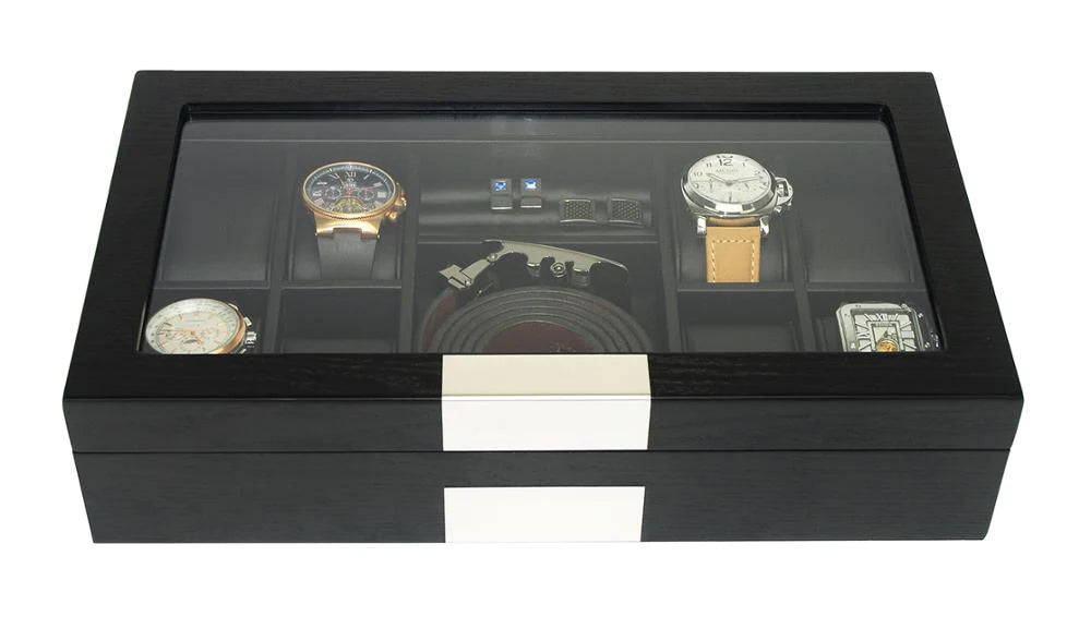 Black Wooden Watch Box for 8  Watches+ Organiser
