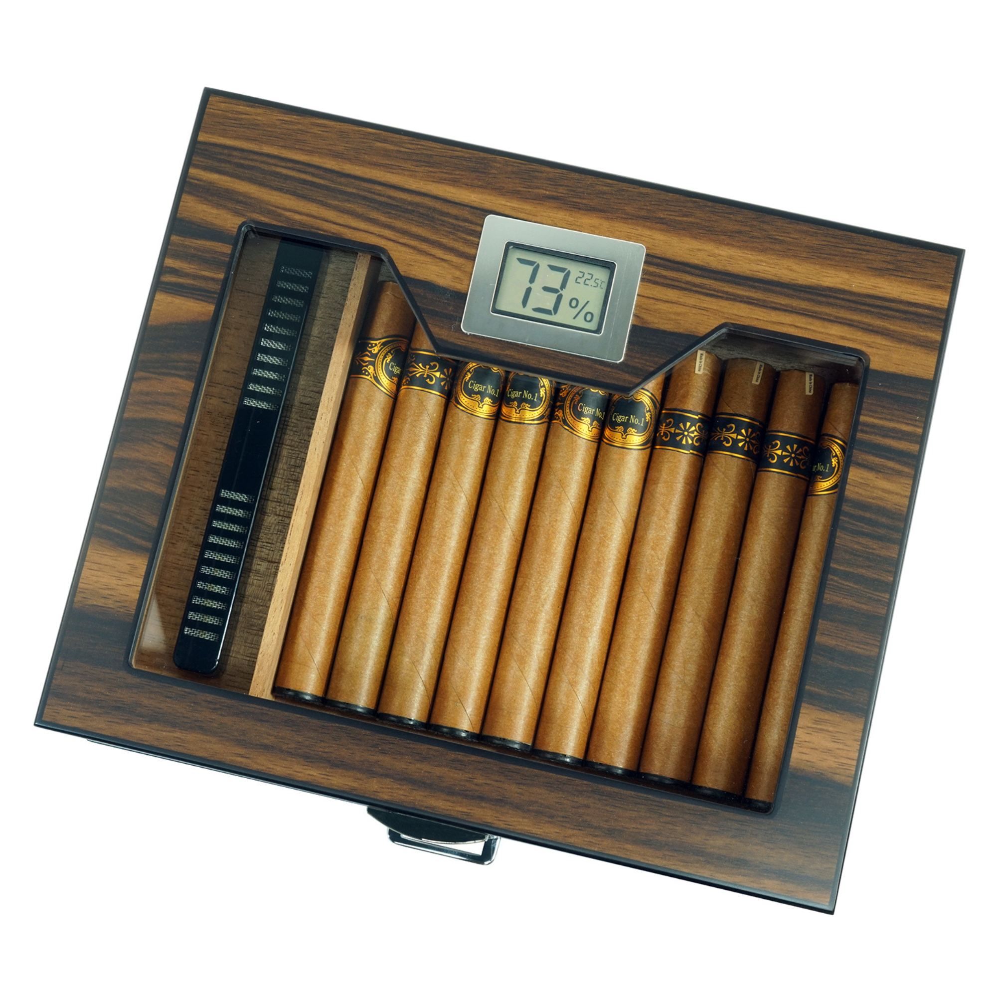 20 CT Ebony Wooden Cigar Humidor Box with Drawer for Cigars