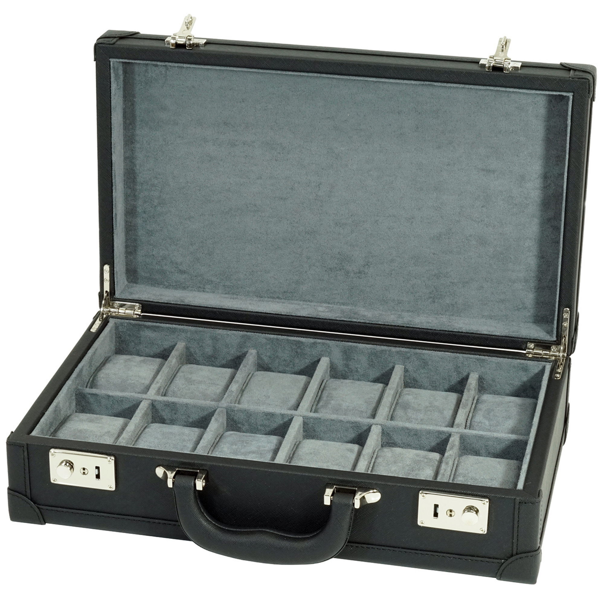 12 Slots Black Leather Watch Case