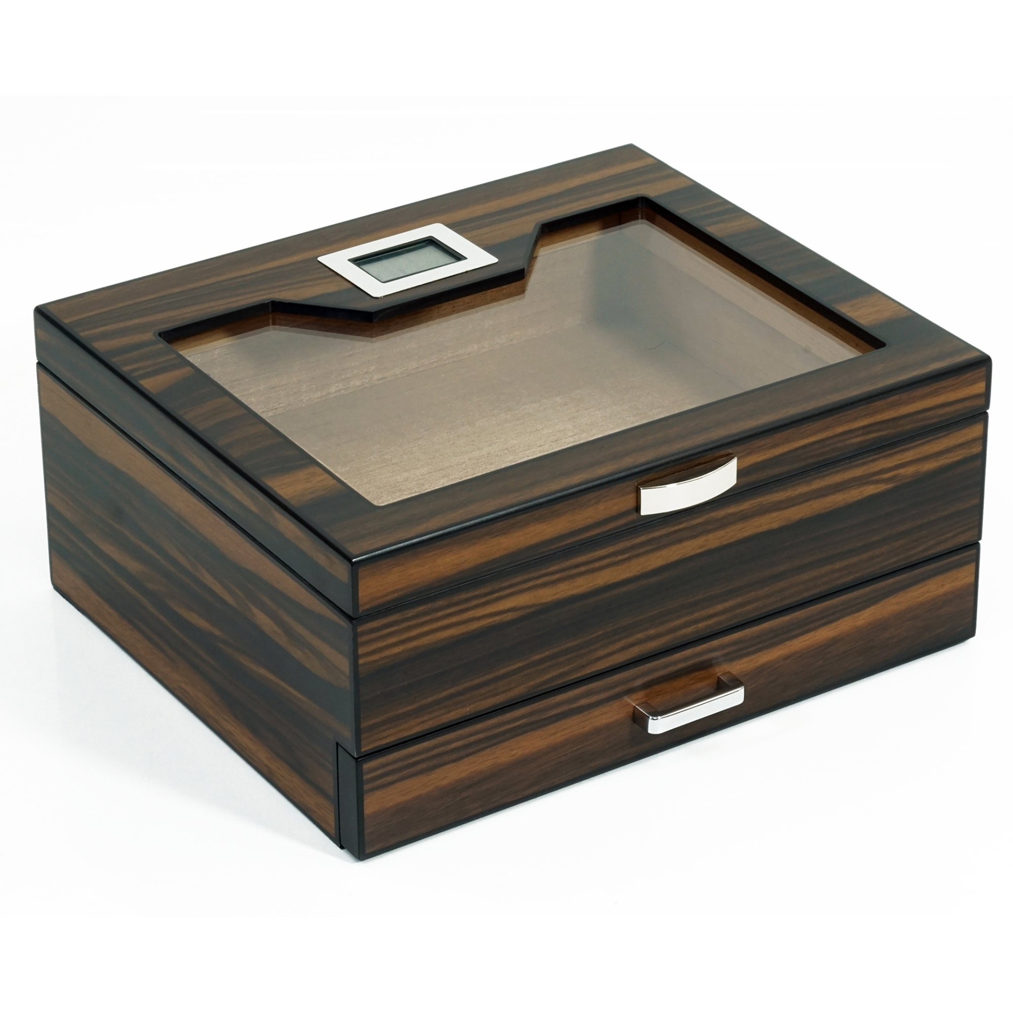 20 CT Ebony Wooden Cigar Humidor Box with Drawer for Cigars
