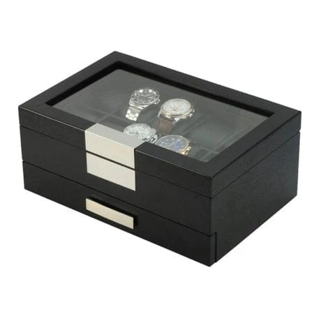 Black Wooden Watch Box for 10 Watches with a Drawer