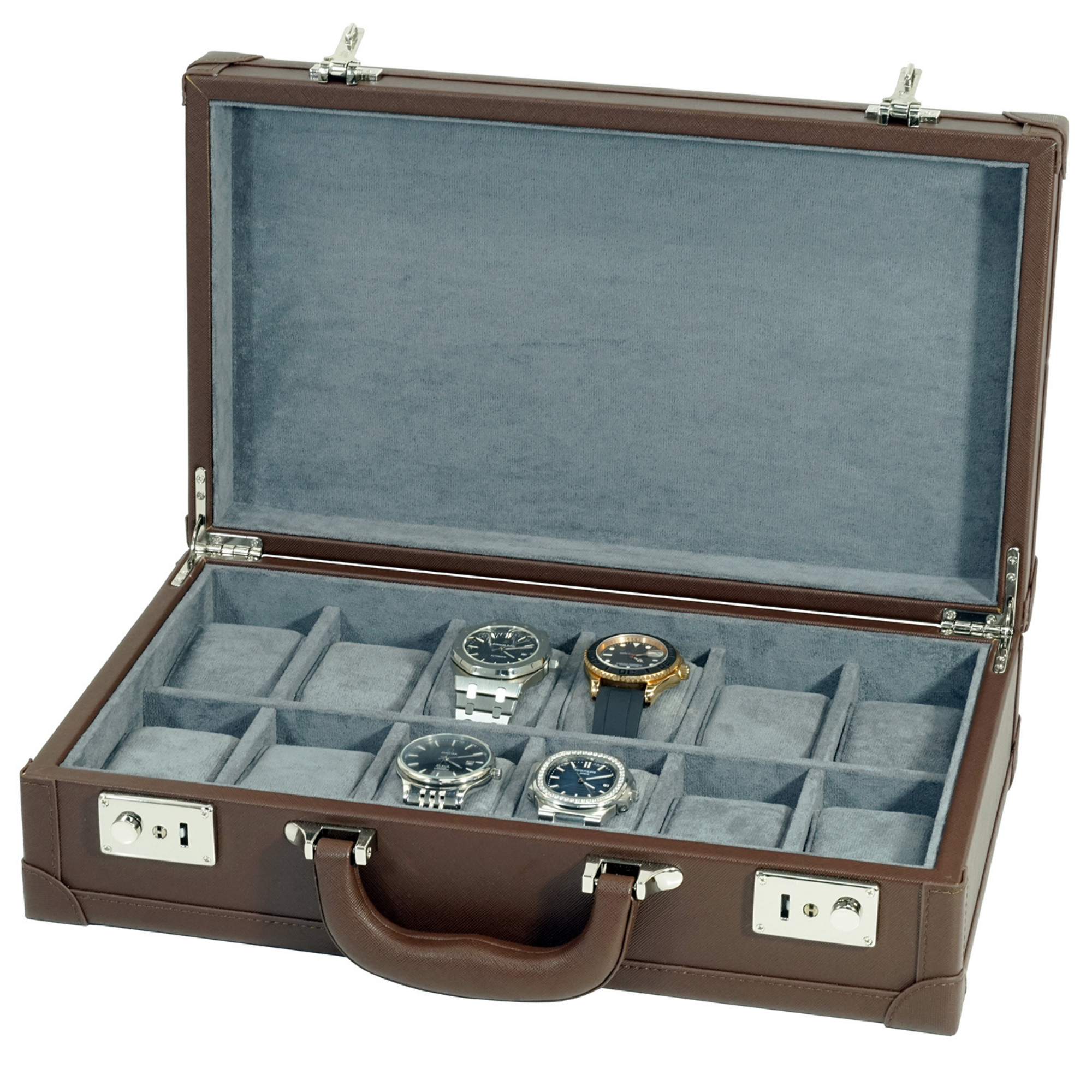 12 Slots Brown Leather Watch Case
