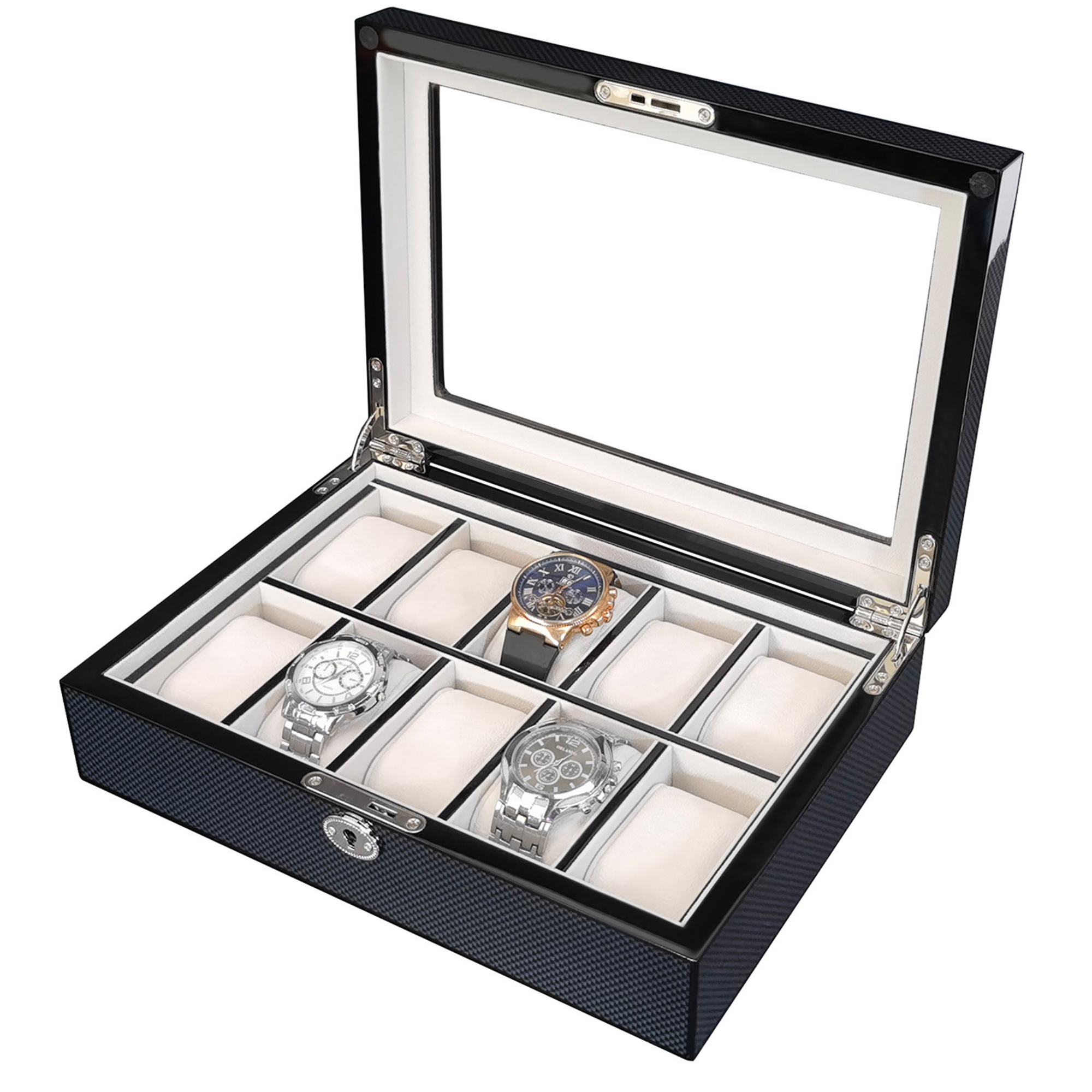 Carbon Fibre Wooden Watch Box for 10 Watches