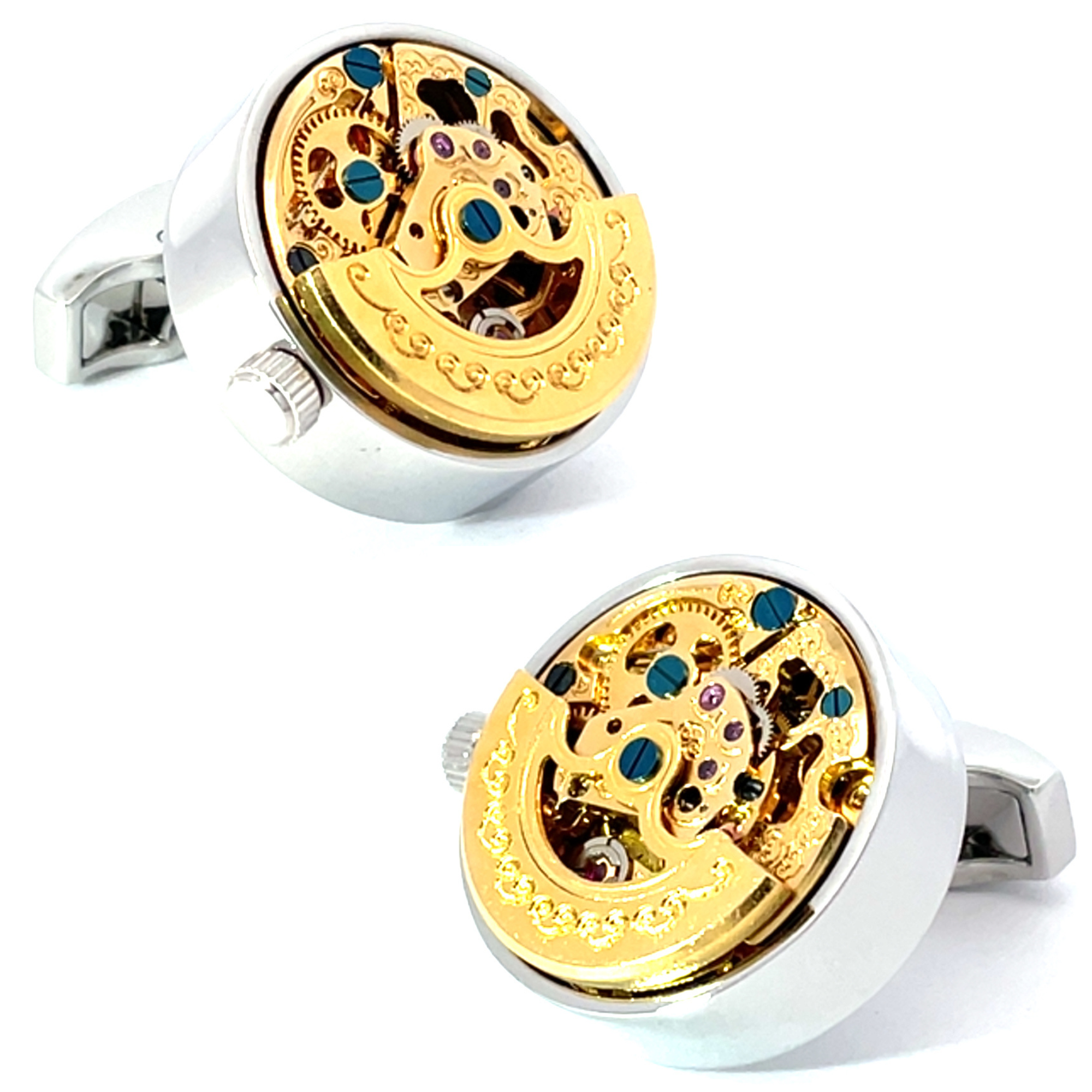 Working Kinetic Watch Movement Cufflinks Gunmetal Gold