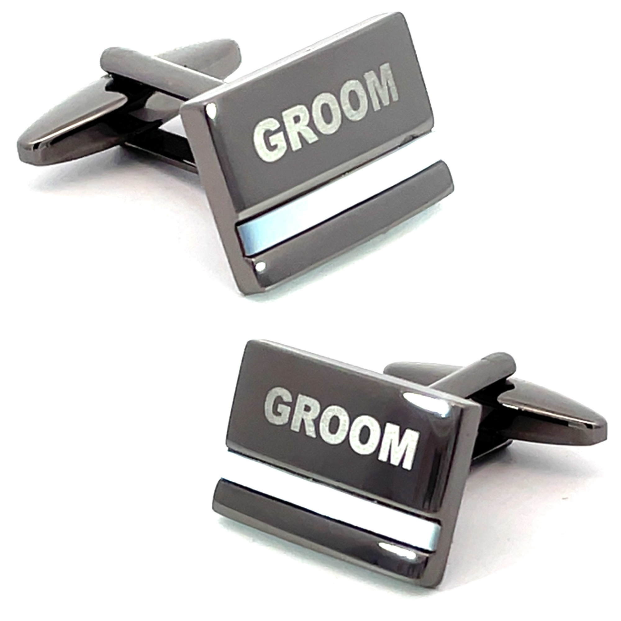 Groom Laser Etched Mother of Pearl Gunmetal Wedding Cufflinks