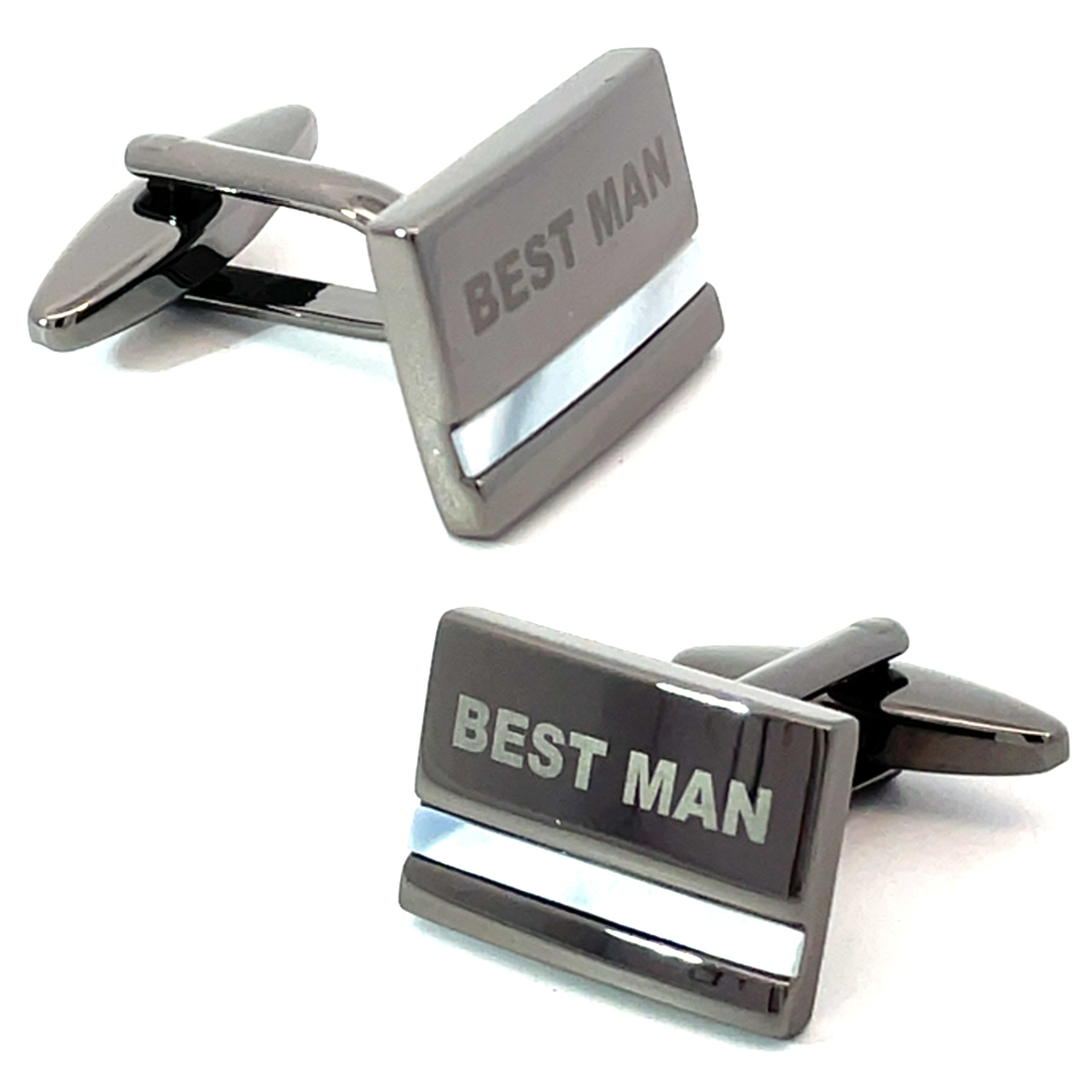 Best Man Laser Etched Mother of Pearl Gunmetal  Wedding Cufflinks