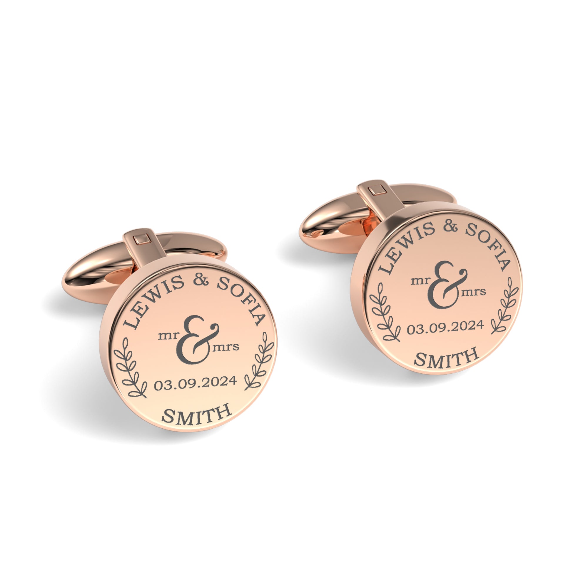 Mr + Mrs Name and Date Engraved Cufflinks