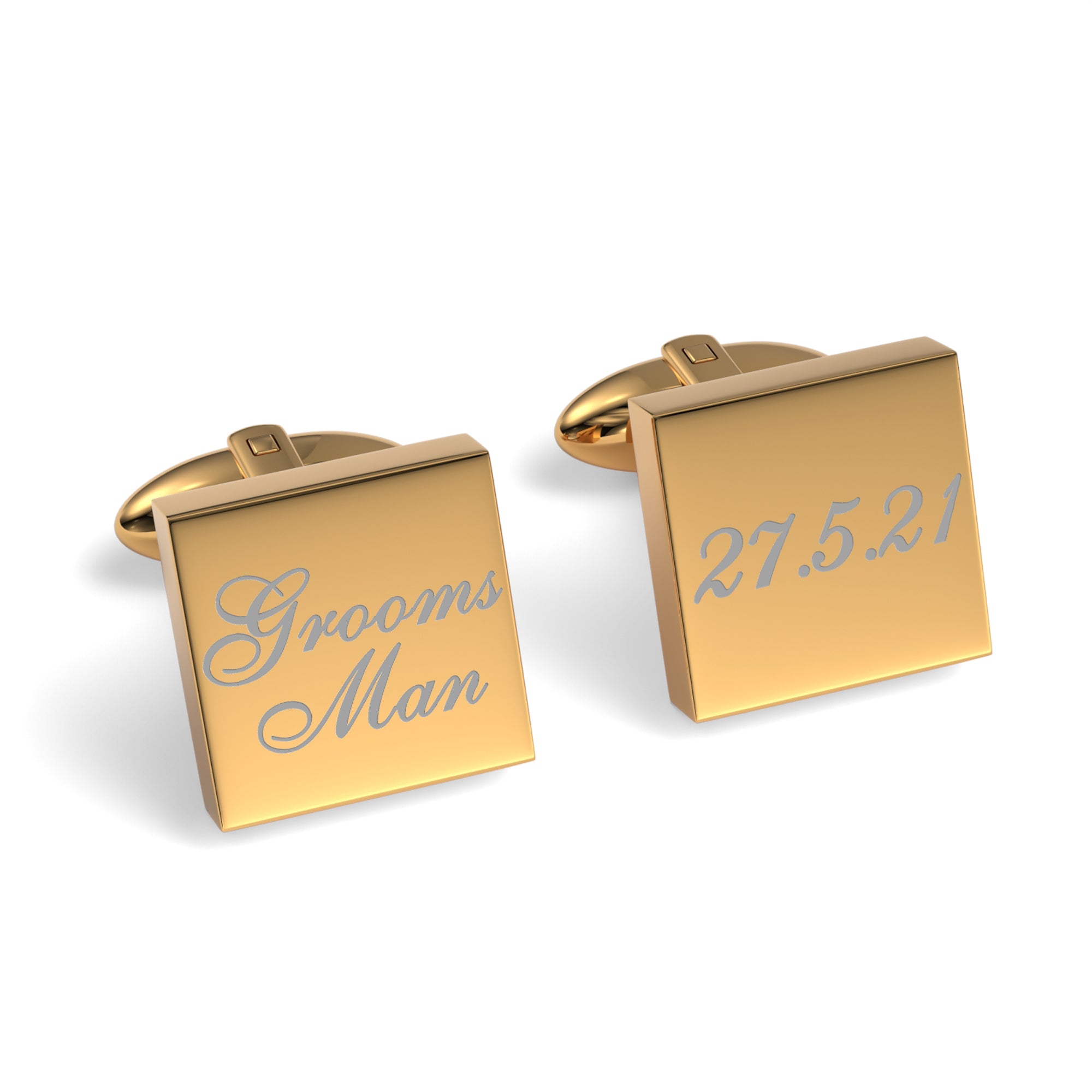 Grooms Man Wedding Date Engraved Square Cufflinks