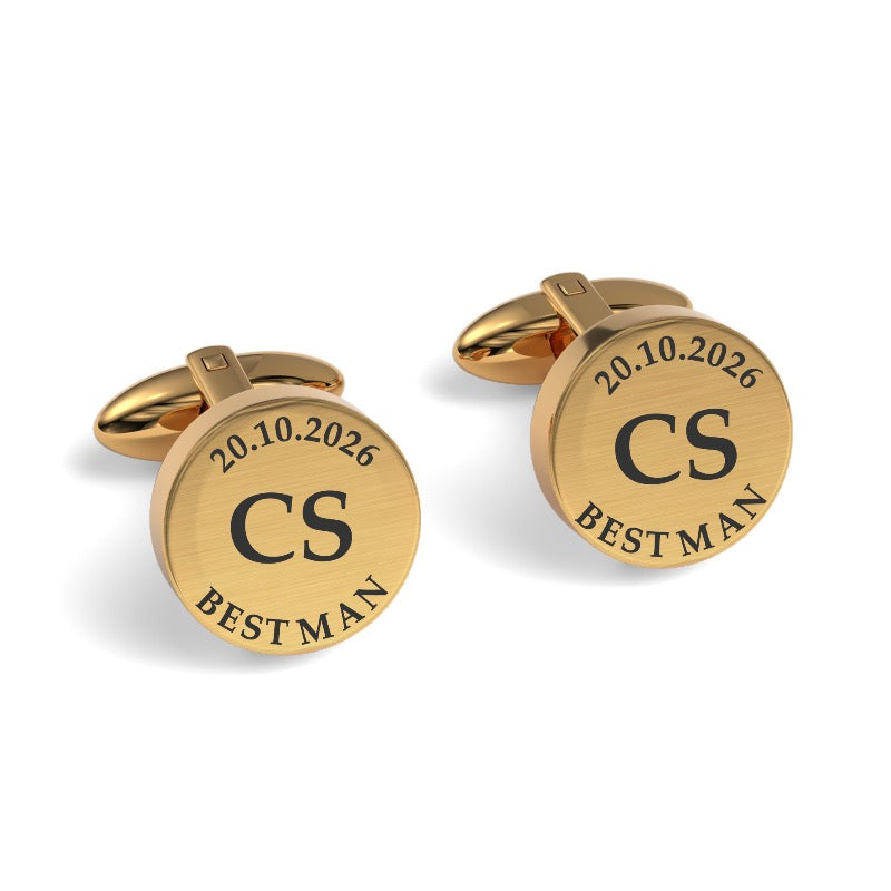 Wedding Role, Initials and Date Engraved Cufflinks