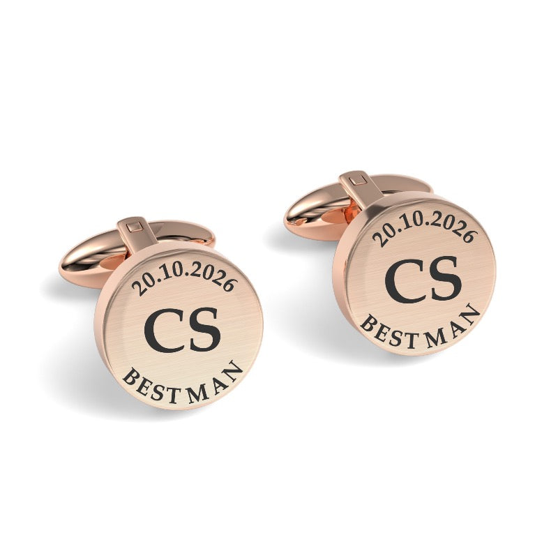 Wedding Role, Initials and Date Engraved Cufflinks