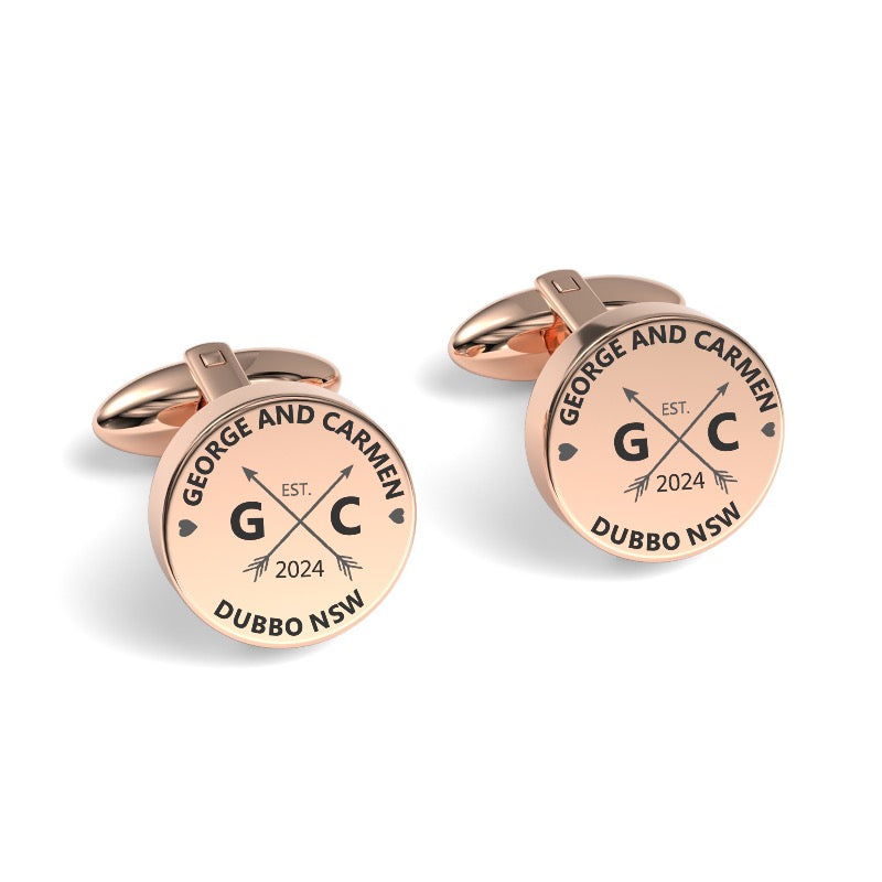 Couple Names, Initials and Address Engraved Cufflinks