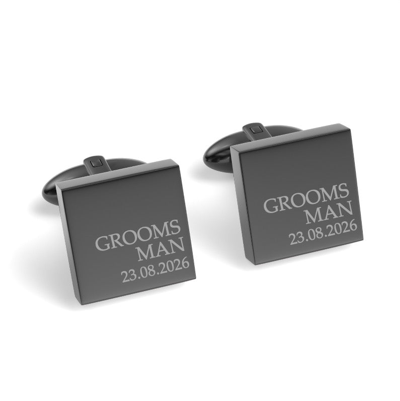 Groomsman & Date Engraved Wedding Square Cufflinks