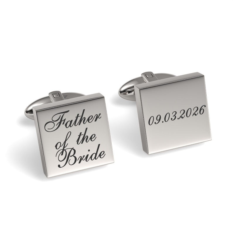 Father of the Bride Wedding Date Engraved Square Cufflinks