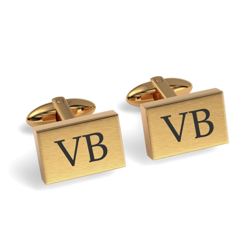 Two Initials Engraved Rectangle Cufflinks