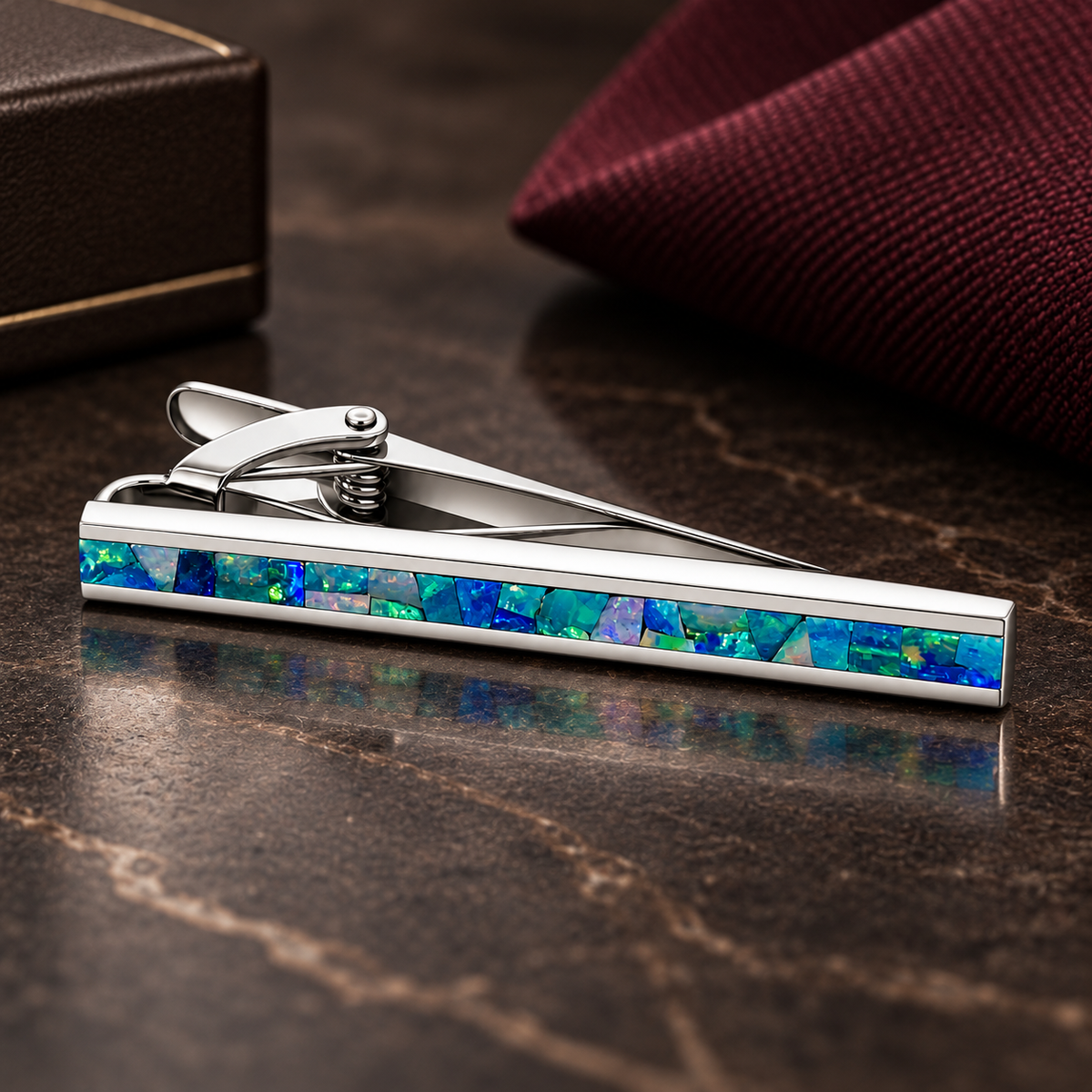 Opal Silver Tie Clip