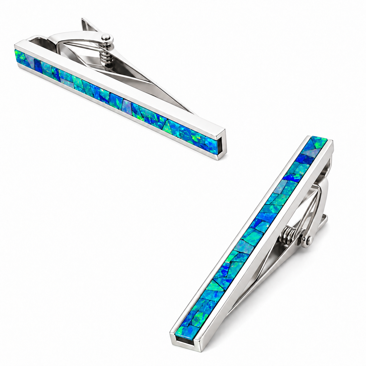 Opal Silver Tie Clip