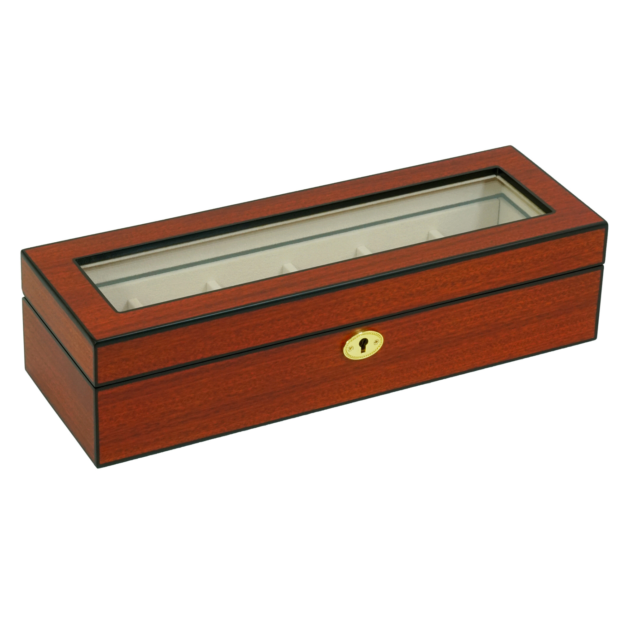 6 Slots Wooden Watch Box With Glass Window