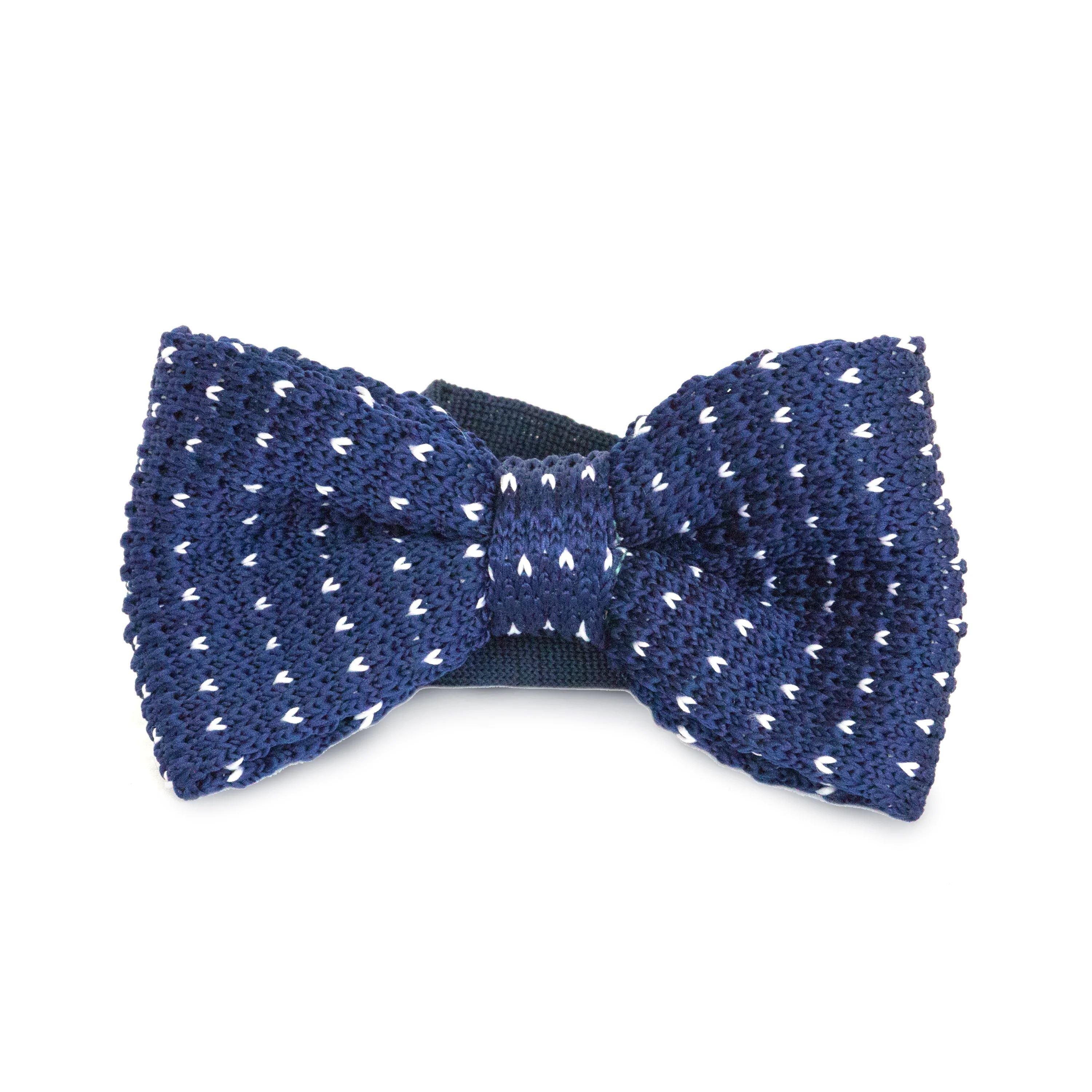 Adult Knit Bow Tie - Dark Blue/White Dot Bow Ties Clinks Australia Dark Blue/White Dot Adult Knit Bowtie 
